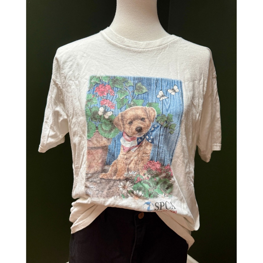 Vintage SPCA Puppy Dog Graphic Short Sleeve T-Shirt Women's Size L